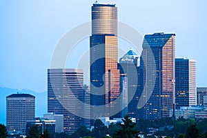 Skyline of downtown Seattle at dawn