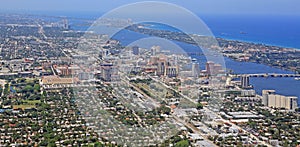 Skyline of downtown West Palm Beach from above.