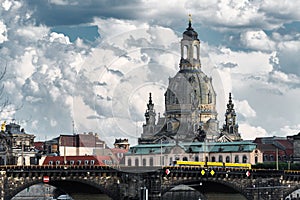 Skyline of Dresden on a cloudy day