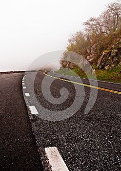 Skyline Drive disappears into fog, in Shenandoah National Park,