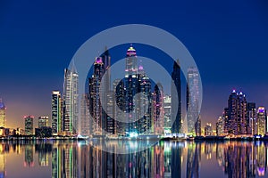 Skyline of Dubai Marina in the evening