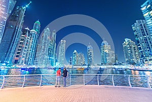 Skyline of Dubai Marina at sunset