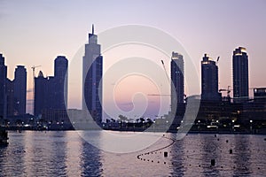 Skyline of Dubai by sunset