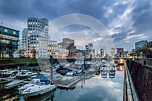 Skyline of Duesseldorf at night