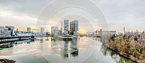 Skyline of Duesseldorf during sunset