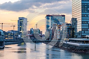 Skyline of Duesseldorf during sunset