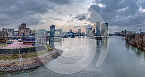 Skyline of Duesseldorf during sunset