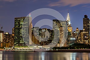 Skyline of the east side of midtown Manhattan at night