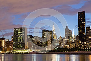 Skyline of the east side of midtown Manhattan at night