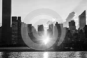 Skyline of the east side of midtown Manhattan at sunset