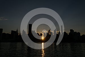 Skyline of the east side of midtown Manhattan at sunset