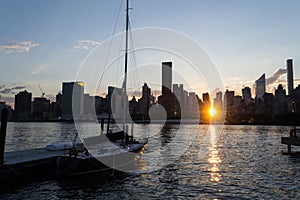 Skyline of the east side of midtown Manhattan at sunset