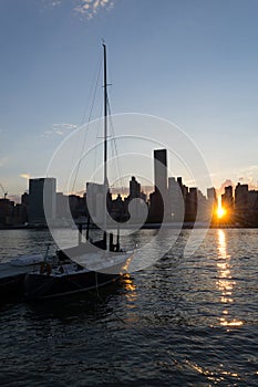 Skyline of the east side of midtown Manhattan at sunset