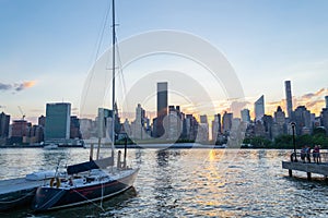 Skyline of the east side of midtown Manhattan at sunset