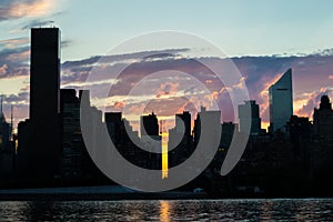 Skyline of the east side of midtown Manhattan at sunset