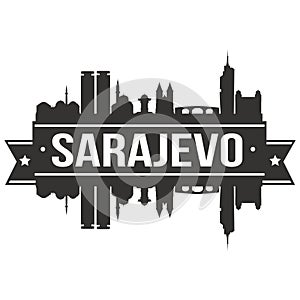 Sarajevo Bosnia Herzegovina Round Icon Vector Art Flat Shadow Design Skyline City Silhouette Template Logo photo