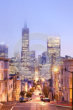 Skyline of Financial District at dusk, San Francisco