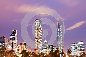 Skyline of Financial District in Las Condes from Bicentennial park in Vitacura