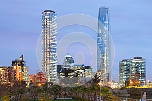 Skyline of Financial District in Las Condes from Bicentennial park in Vitacura