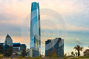 Skyline of Financial District in Las Condes from Bicentennial park in Vitacura