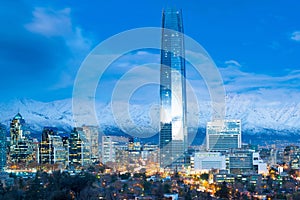 Skyline of financial district in Las Condes in Santiago de Chile