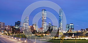 Skyline of Financial District at Providencia from Parque Bicentenario in Vitacura