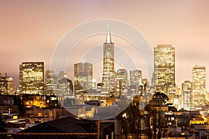 Skyline of Financial district of San Francisco at night