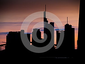 Skyline of Frankfur at sunset