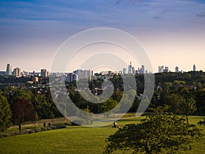 The skyline of Frankfurt, Germany, seen from the Lohrberg