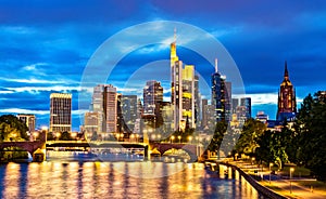 Skyline of Frankfurt am Main in Germany at night