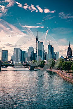 Skyline of Frankfurt am Main, Germany. View from the river