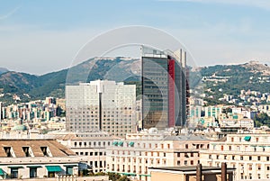 Skyline of Genoa with two modern skyscrapers