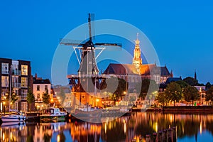 Skyline of Haarlem Netherlands at Dusk photo