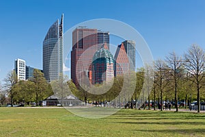 Skyline The Hague with skyscrapers and city park, The Netherlands