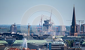 Skyline of Hamburg, Germany, with the new skyscraper 'Elbtower', under construction