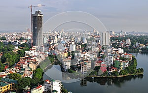 Skyline of Hanoi in Vietnam Asia late in the evening