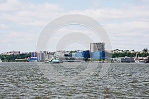 Skyline of Harbor Blvd, Weehawken, New Jersey across Hudson River from Manhattan, USA