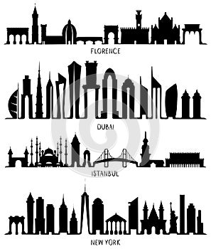 Florence, Dubai, New York and Istanbul silhouettes