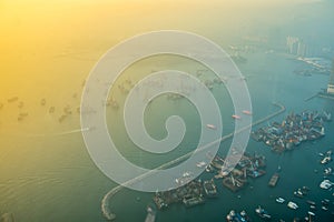 Skyline of Hong Kong at sunset from Sky 100