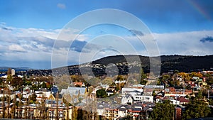 Skyline houses with a range of architectural styles from above, Hobart, Tasmania, Australia