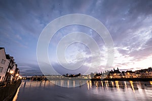 Skyline of the illuminated city of Maastricht at night