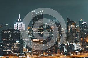 Skyline of the illuminated Pittsburgh at night