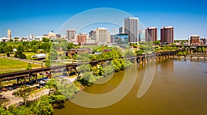 The skyline and James River in Richmond, Virginia.