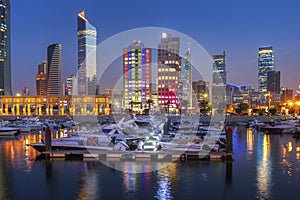 Skyline of Kuwait City at evening