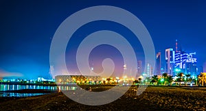 Skyline of Kuwait during night including the Seif palace and the National assembly building....IMAGE