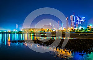 Skyline of Kuwait during night including the Seif palace and the National assembly building....IMAGE