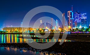 Skyline of Kuwait during night including the Seif palace and the National assembly building....IMAGE