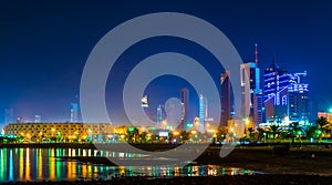 Skyline of Kuwait during night including the Seif palace and the National assembly building....IMAGE