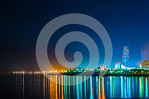 Skyline of Kuwait during night including the Seif palace and the National assembly building....IMAGE