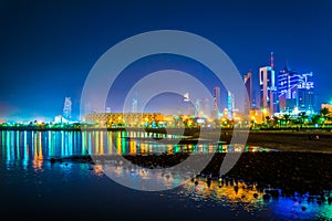 Skyline of Kuwait during night including the Seif palace and the National assembly building....IMAGE photo